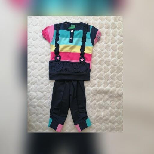 ست تیشرت و شلوار دخترانه بسیار شیک برند جامبو ایرانی درجه یک جنس نخ پنبه( سایز  3 تا 9 ماه)